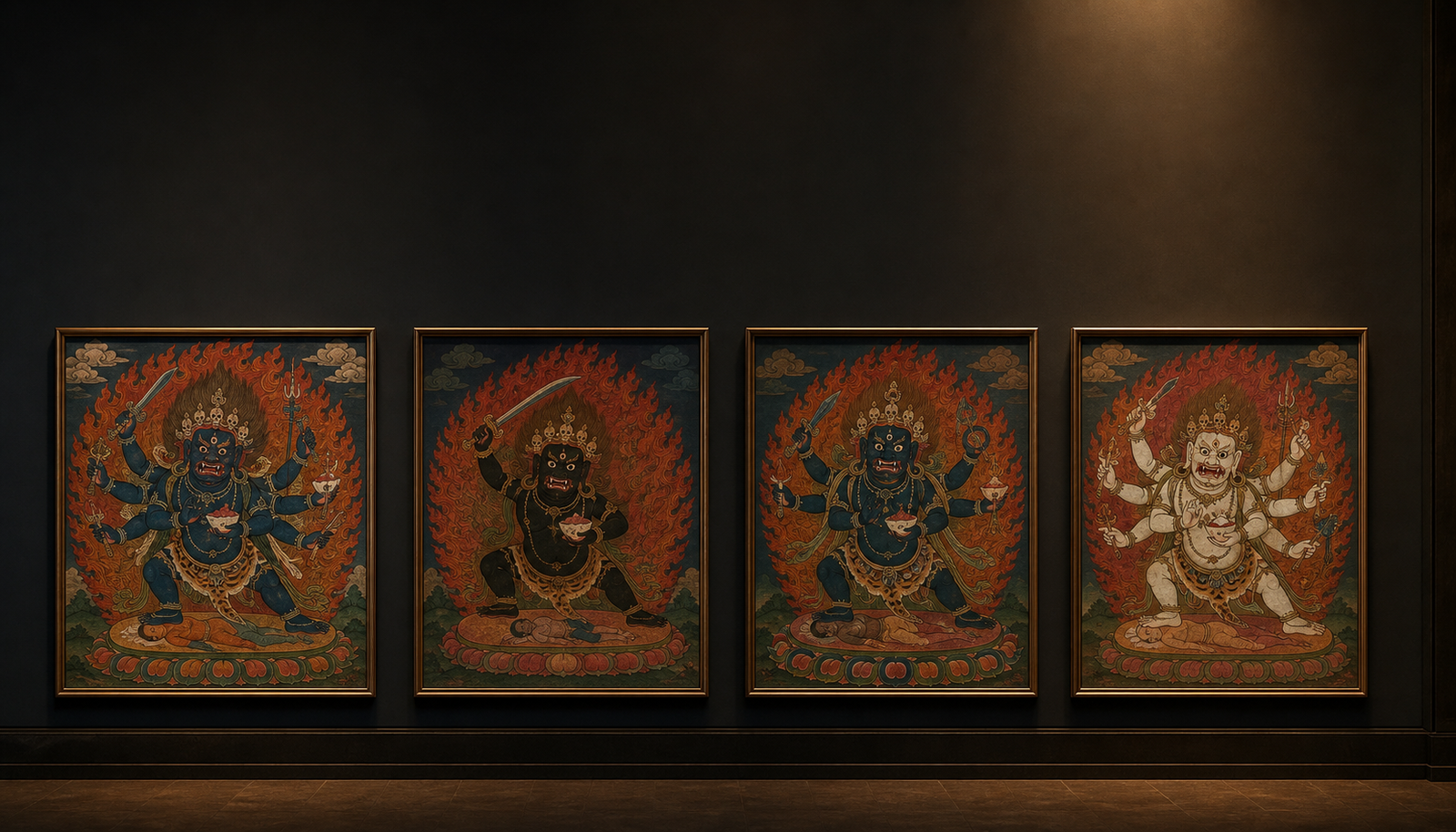 Six-Armed, Panjarnata, four-armed and White Mahakala forms compared