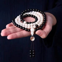 White Bodhi & Black Ebony 108‑Bead Protection Mala Bracelet - Buddhabelief