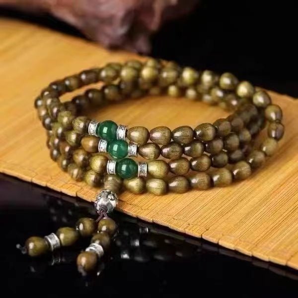Golden Phoebe Nanmu 108‑Bead Mala Bracelet - Buddhabelief