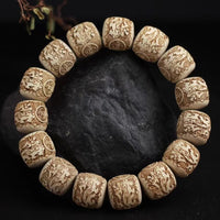 Antique Camphor Wood Pixiu & Hui‑Pattern Bead Bracelet - Buddhabelief