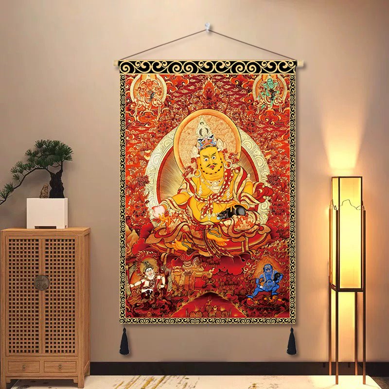 Handmade Tibetan Thangka Wall Scroll with Silk Tassel, Lama Blessed for Home Altar, Meditation & Wealth - Buddhabelief