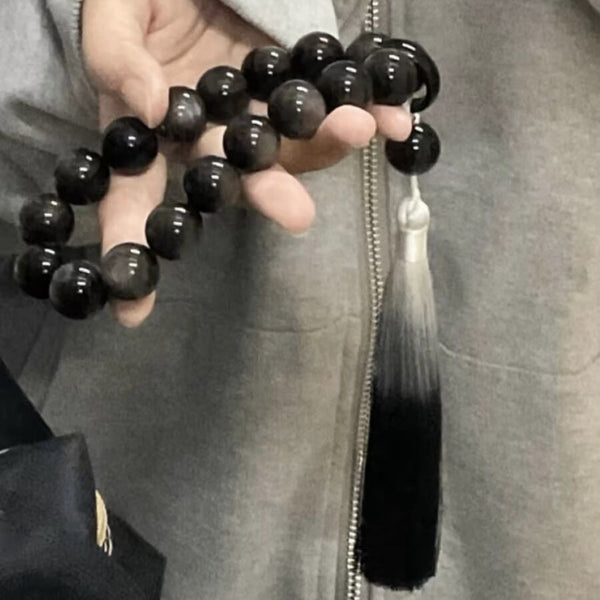 【Special offer】Tibetan Silver Obsidian Mala | Blessed Prayer Beads for Protection