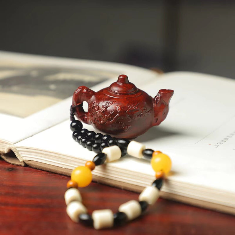 Small‑Leaf Red Sandalwood Teapot Handle Ornament - Buddhabelief