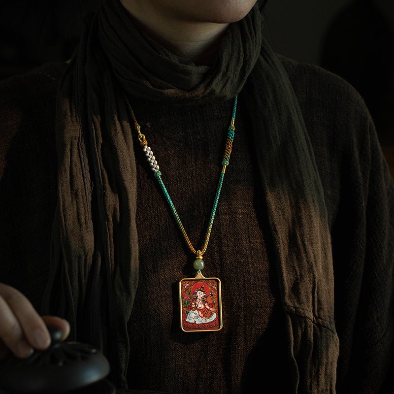 Limitation - Pure handcrafted Thangka with Hetian jade 【Venerable Lord of the Void Treasury】 - view 5