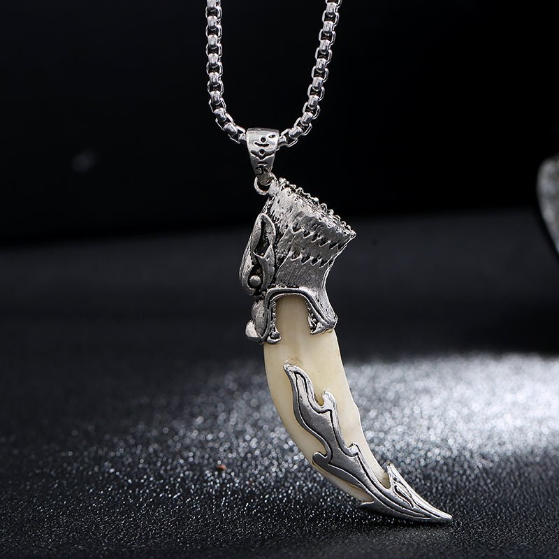 Tibetan Wolf Fang Pendant – Titanium Steel Necklace with Snake Chain - view 5