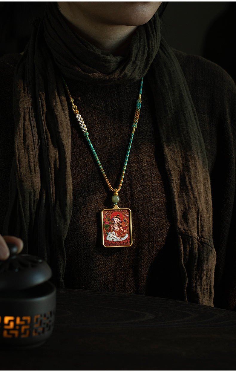 Limitation - Pure handcrafted Thangka with Hetian jade 【Venerable Lord of the Void Treasury】 - view 3