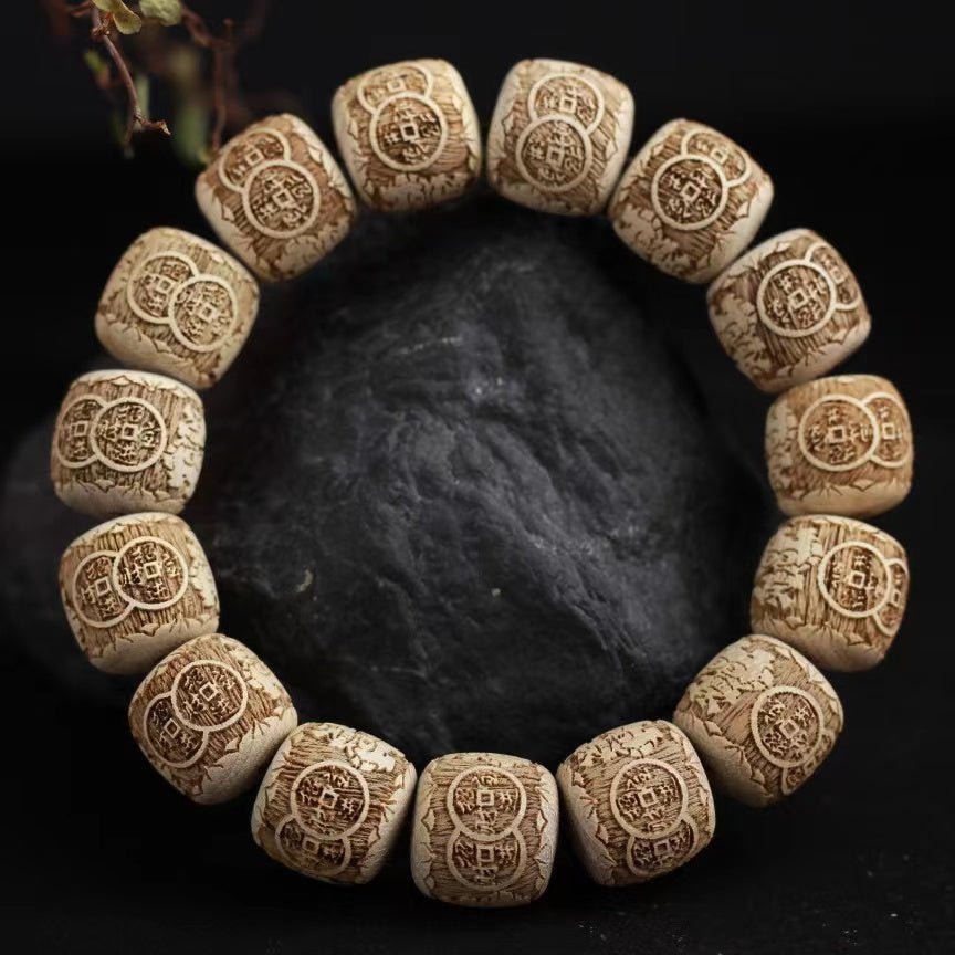 Antique Camphor Wood Pixiu & Hui‑Pattern Bead Bracelet - view 4