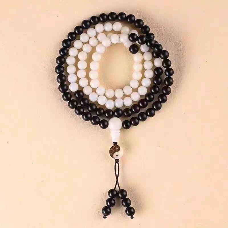 White Bodhi & Black Ebony 108‑Bead Protection Mala Bracelet - Buddhabelief