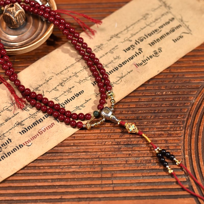 Tibetan cinnabar sand agate prayer beads - Buddhabelief