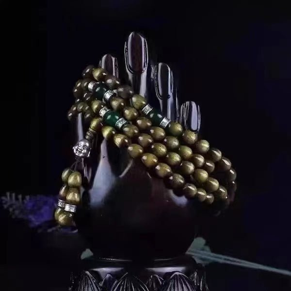Golden Phoebe Nanmu 108‑Bead Mala Bracelet - Buddhabelief