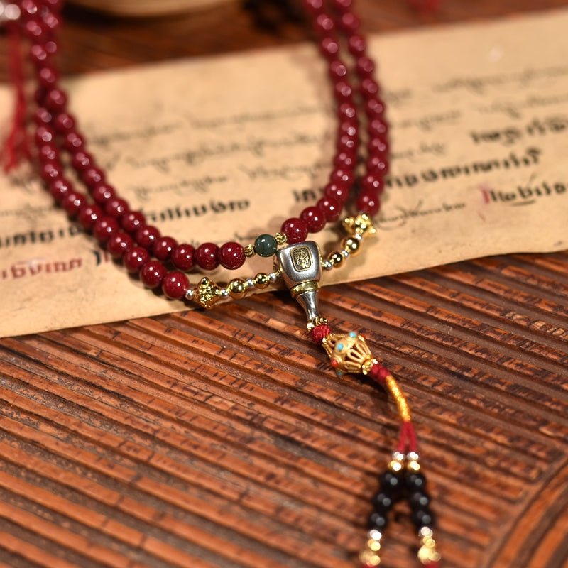 Tibetan cinnabar sand agate prayer beads - Buddhabelief