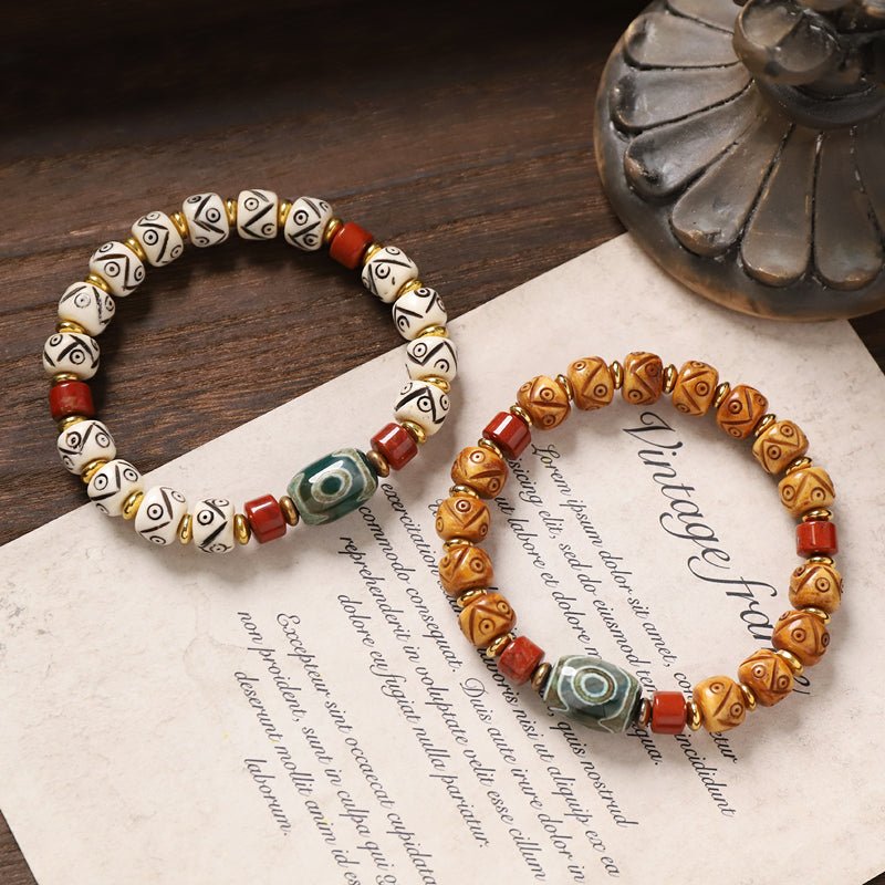 Tibetan Natural Yak Bone Carved Bracelet – Agate & Dzi Bead Accents - view 5