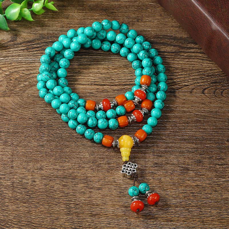 【Special offer】Tibetan Turquoise & Carnelian Rosary | 108 Beads - view 4