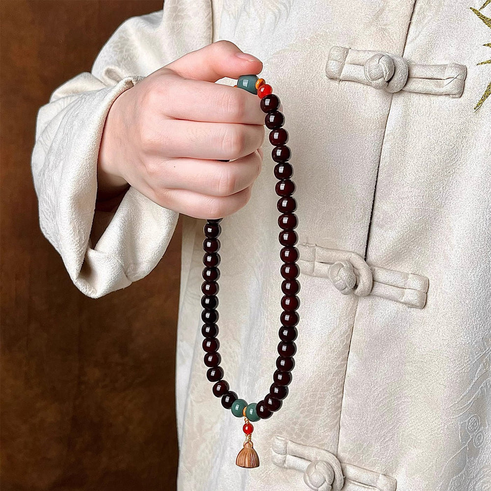 Vintage Red Sandalwood Mala Beads | Lotus Tassel - view 2