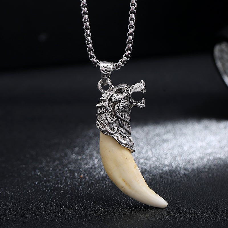 Tibetan Wolf Fang Pendant – Titanium Steel Necklace with Snake Chain - view 3