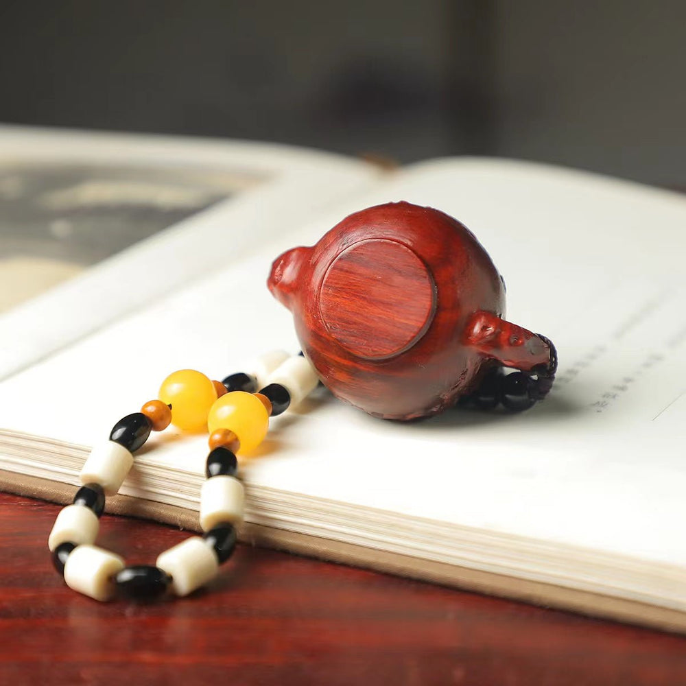 Small‑Leaf Red Sandalwood Teapot Handle Ornament - view 4