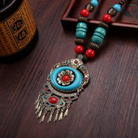 Buddhabelief Tibetan-Style Floral Pendant Necklace | Vintage Boho Statement Necklace with Colorful Beads