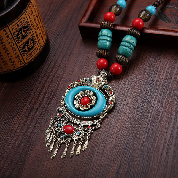 Tibetan Floral Pendant Necklace | Vintage Boho Style