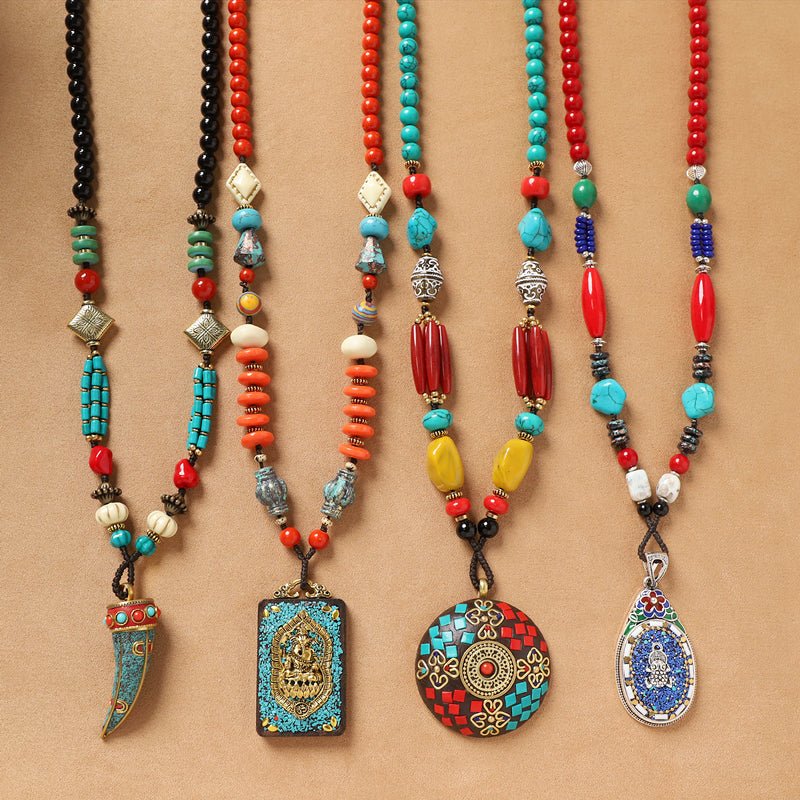 Tibetan Ethnic Style Pendant Necklace – Turquoise & Nepalese Copper Beads - view 5