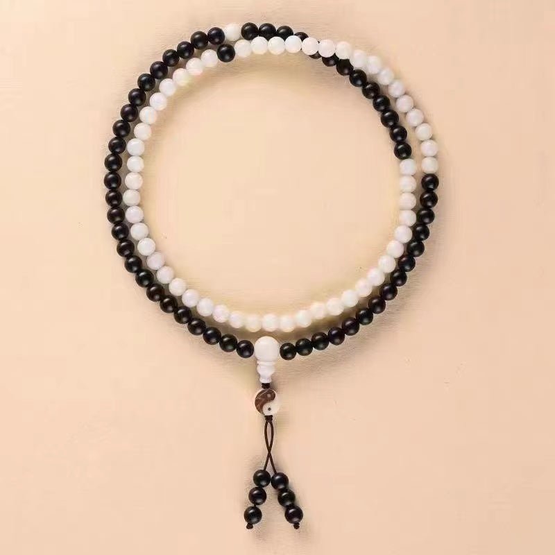 White Bodhi & Black Ebony 108‑Bead Protection Mala Bracelet - Buddhabelief