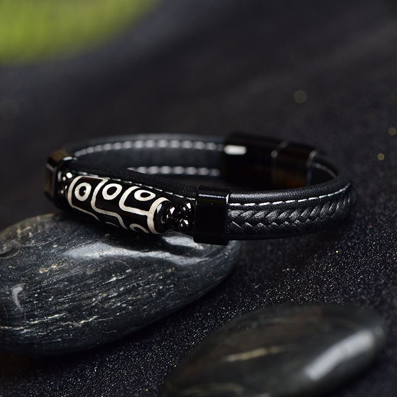 Tibetan Nine‑Eye Dzi Leather Woven Bracelet – Luck & Protection - view 5