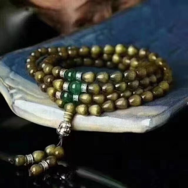 Golden Phoebe Nanmu 108‑Bead Mala Bracelet - Buddhabelief