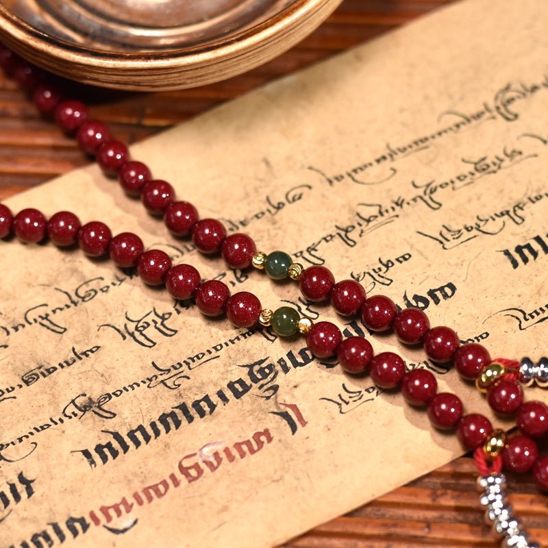Tibetan cinnabar sand agate prayer beads - view 6