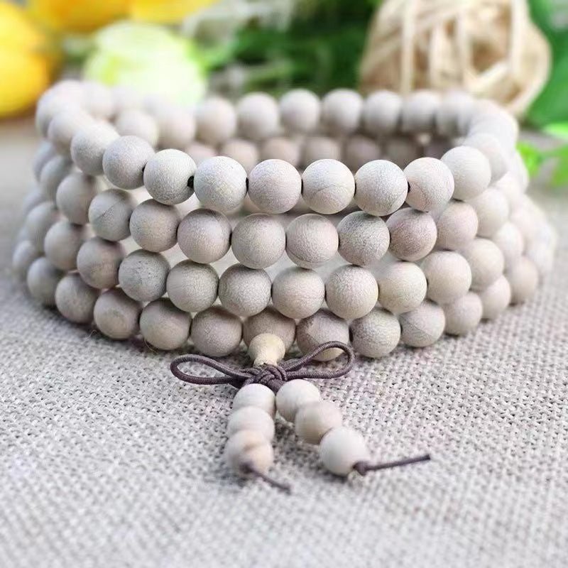 Small‑Leaf White Sandalwood 108‑Bead Mala Bracelet - Buddhabelief