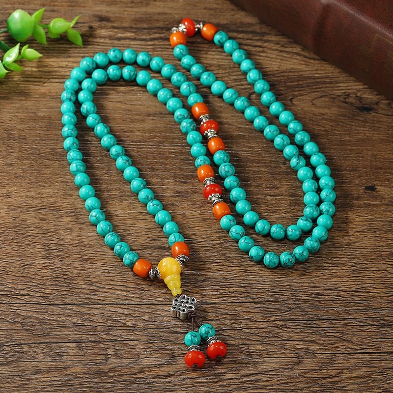 【Special offer】Tibetan Turquoise & Carnelian Rosary | 108 Beads - view 5