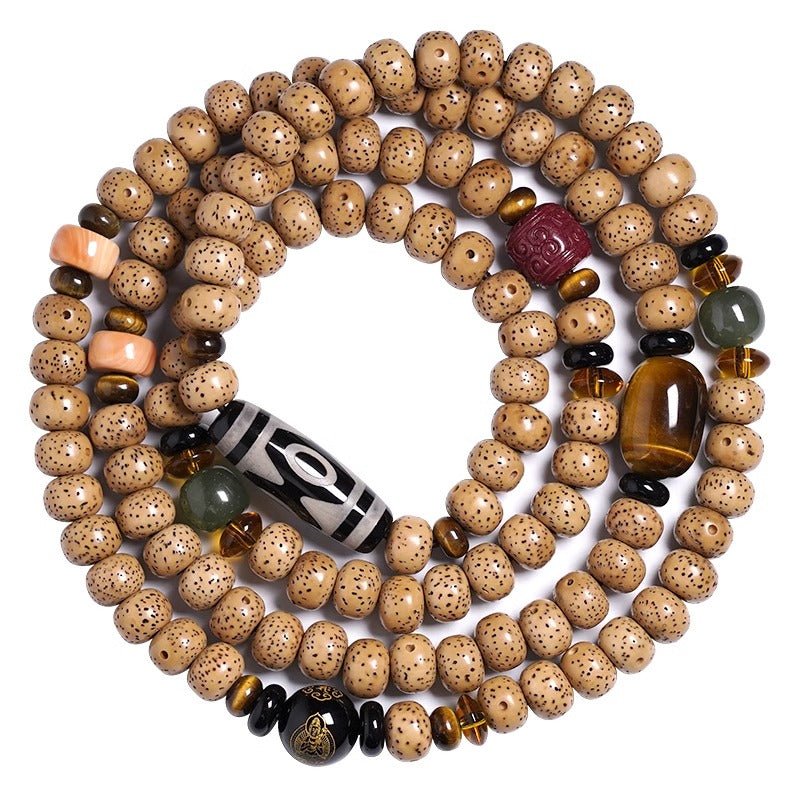 Limitation - 108 beads of sky pearl and bodhi seeds prayer beads-Obsidian - view 4