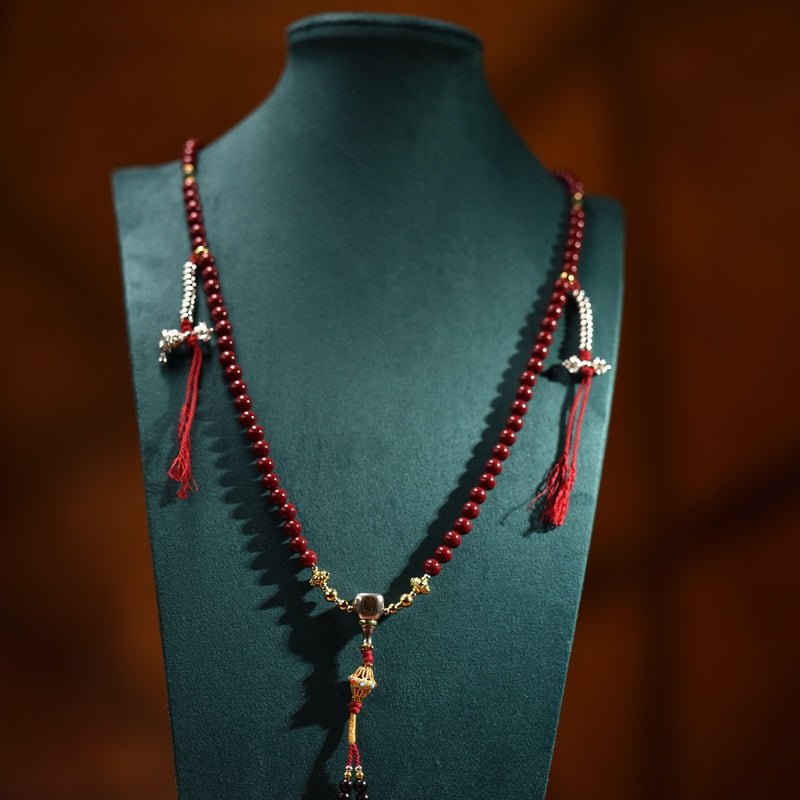 Tibetan cinnabar sand agate prayer beads - view 2