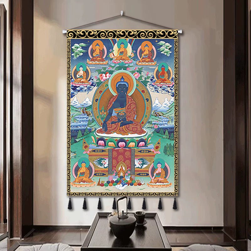 Handmade Tibetan Thangka Wall Scroll with Silk Tassel, Lama Blessed for Home Altar, Meditation & Wealth - Buddhabelief