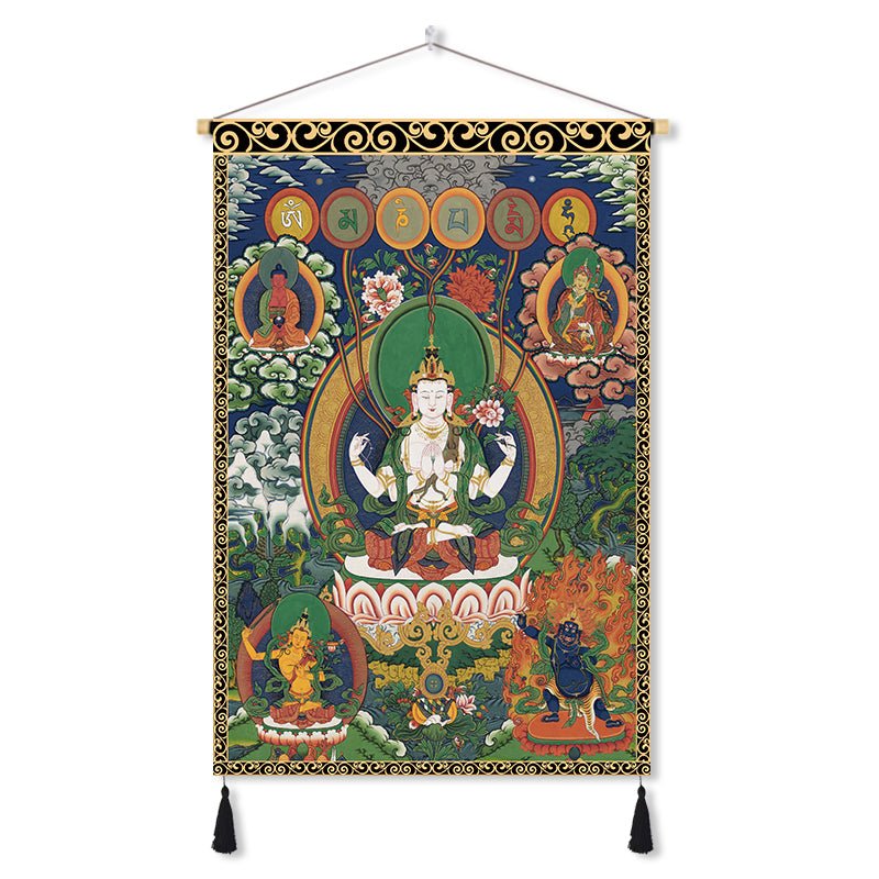 Handmade Tibetan Thangka Wall Scroll with Silk Tassel, Lama Blessed for Home Altar, Meditation & Wealth - Buddhabelief