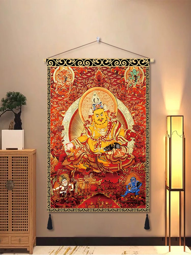 Handmade Tibetan Thangka Wall Scroll with Silk Tassel, Lama Blessed for Home Altar, Meditation & Wealth - Buddhabelief