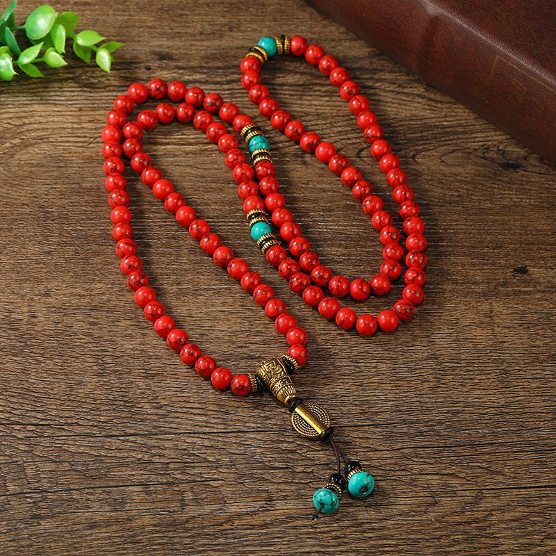 【Special offer】Tibetan Turquoise & Carnelian Rosary | 108 Beads - view 8