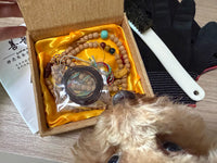 Bodhi seed square bead mala in gift box with colorful spacers and pendant