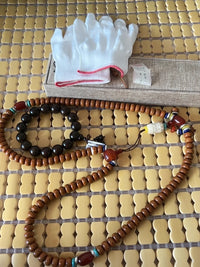 Bodhi seed prayer mala, natural brown seeds with spacer and guru beads, Tibetan style