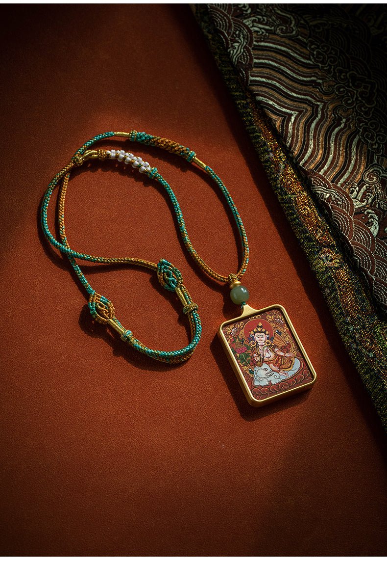 Limitation - Pure handcrafted Thangka with Hetian jade 【Venerable Lord of the Void Treasury】 - view 4