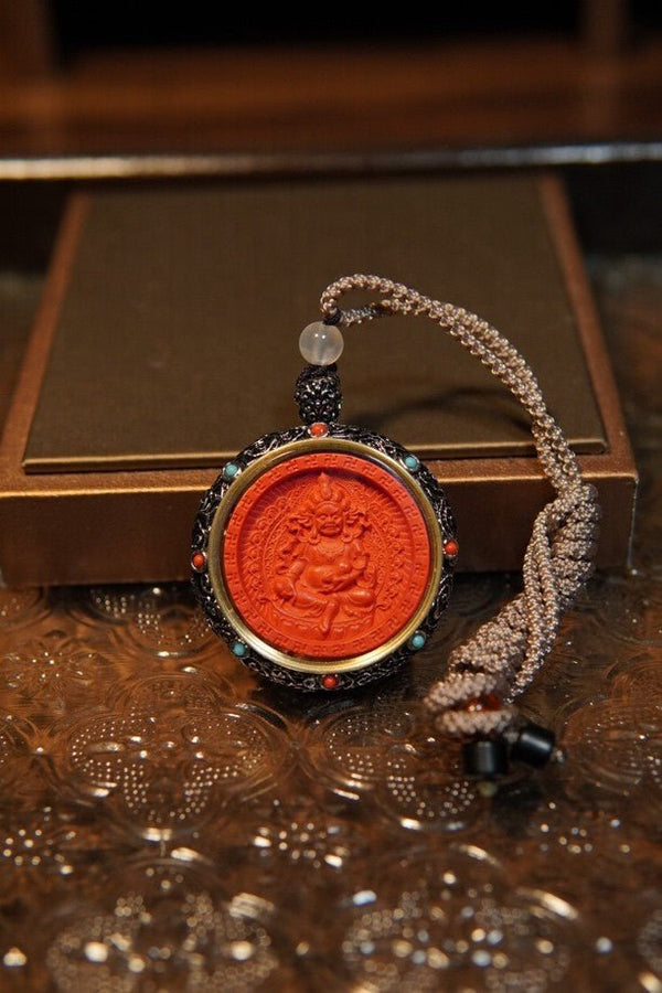 Yellow Jambhala Cinnabar Pendant – Monk-Blessed for Wealth & Prosperity