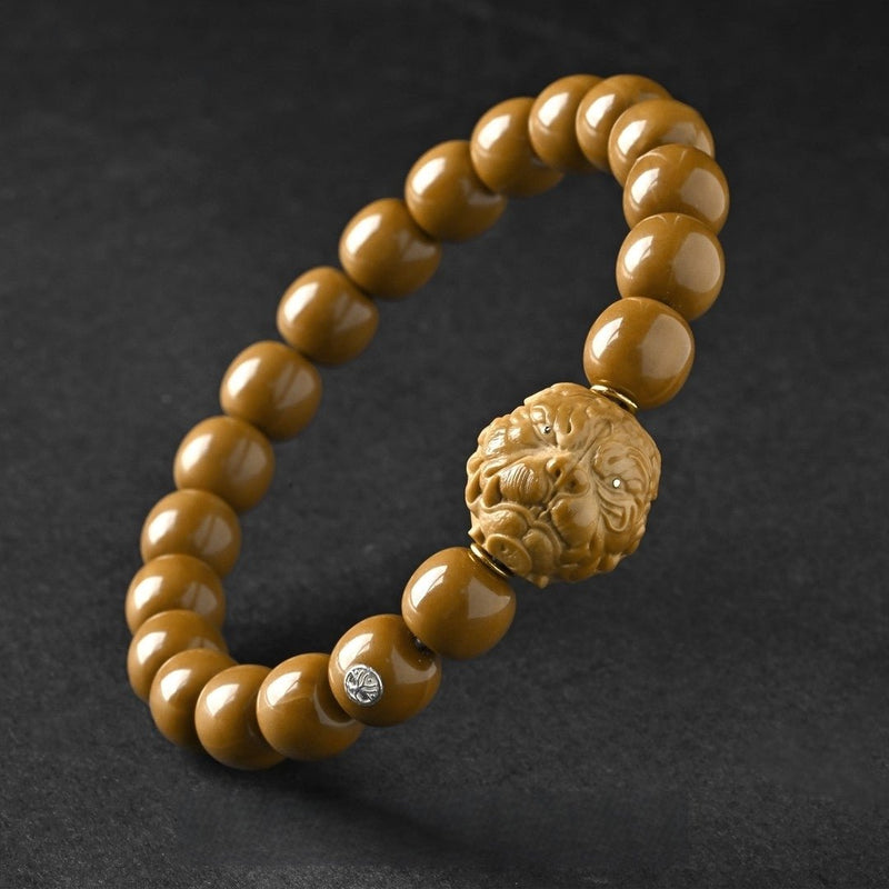 'Alpha Canine' Monkey Head Walnut Bracelet - 10 - 12mm Antique Barrel Beads - Hand - Polished Collector's Mala for Leadership & Protection - Buddhabelief