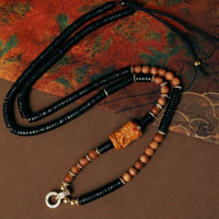 Coconut Shell & Sandalwood Zhai Lhamo Pendant Necklace - Tibetan Wealth Amulet Cord - Buddhabelief