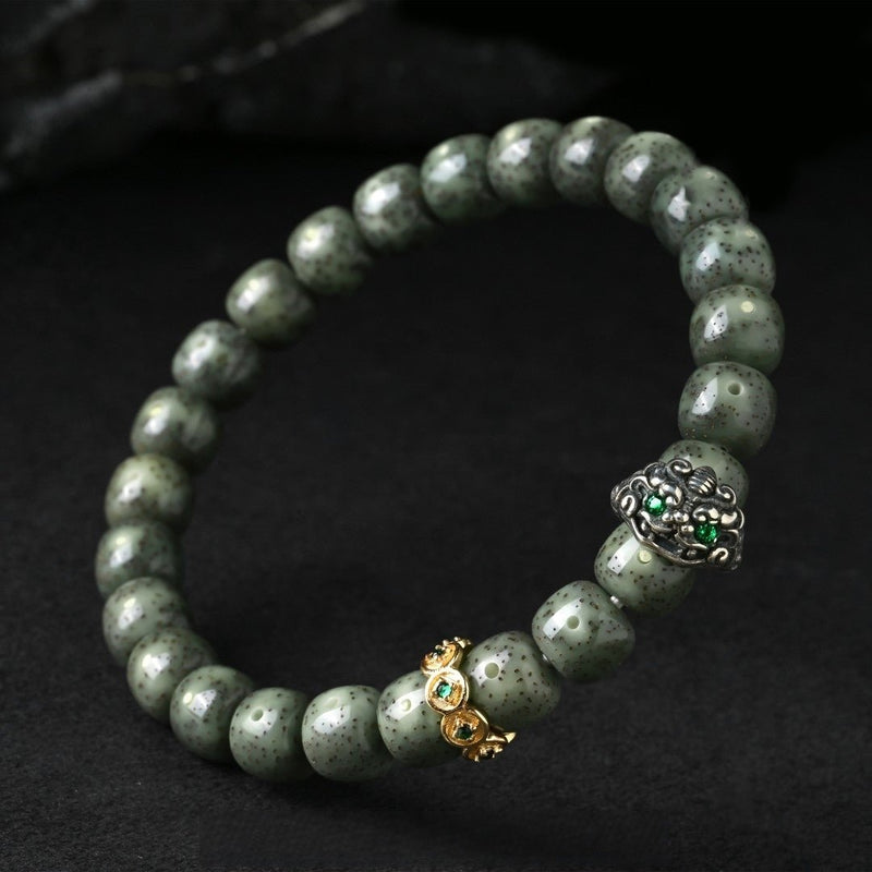 'Qilin Gathering Wealth from Eight Directions' Bracelet - Adorned with Imperial Green Jadeite - Auspicious Talisman for Prosperity & Protection - Buddhabelief