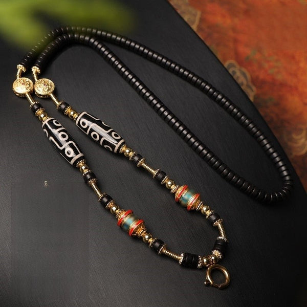 Tibetan Coconut Shell Thangka Chain – Handmade Gold Spinner Rope