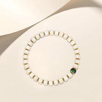 「Golden Aegis」White Bodhi Mala Bracelet - 7mm Hand - Inlaid with "Jade Tide" Plaques for Sovereign Protection & Purification - Buddhabelief