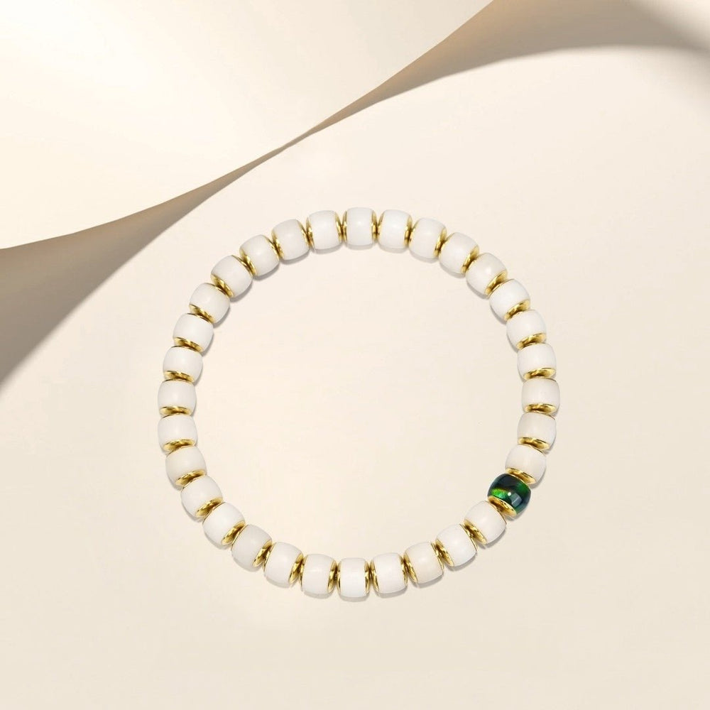 Golden Aegis White Bodhi Mala | 7mm Beads with Jade Tide Inlays - view 1
