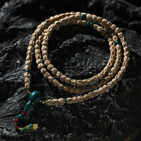 Regong Monastery Cypress Seed Mala - 6 - 7mm Smooth Grain Necklace Prayer Beads - Full Accoutrement Monk - Blessed Buddhist Rosary for Purification & Spiritual Clarity - Buddhabelief