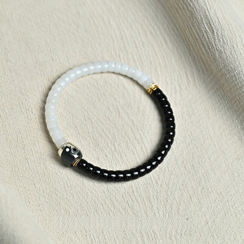 Future Dao Series: Cyber Tai Chi Bracelet - 6mm Hetian Jade Medicine Disc Beads - Neo - Spiritual Talisman for Digital Age Balance - Buddhabelief