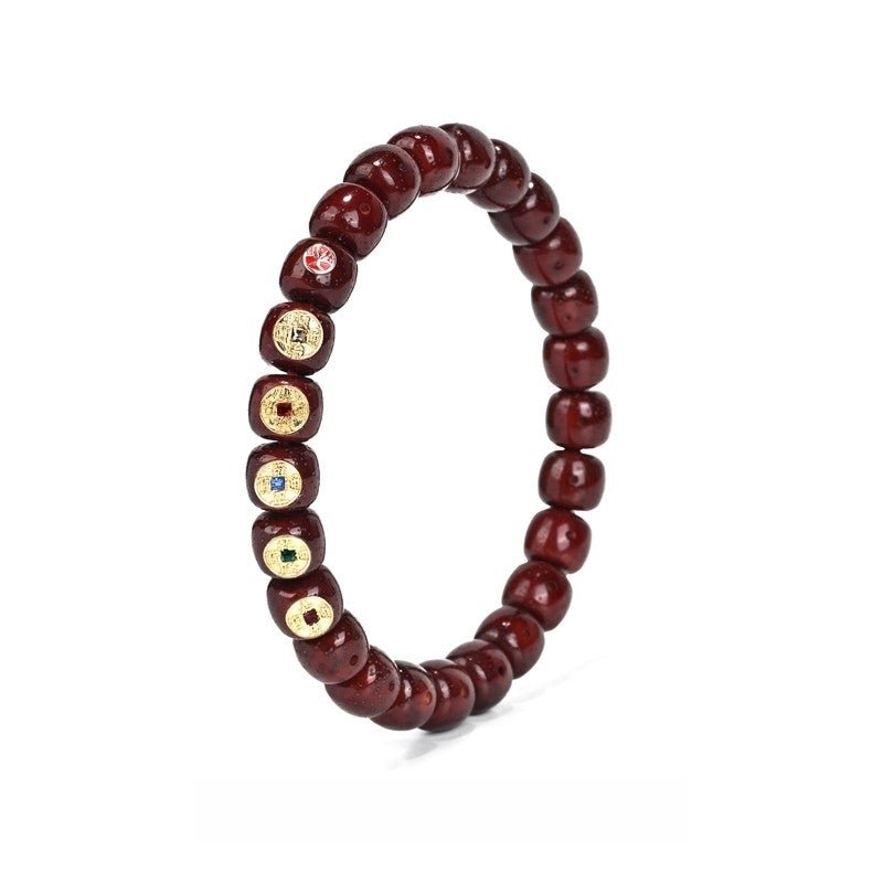 "Five Emperors Descend Auspiciousness" Taoist Bracelet - 8mm Vermilion Offered Moon Star Bodhi with Sacred Inlay - Monk - Blessed Spiritual Mala for Cosmic Harmony & Divine Favor - Buddhabelief