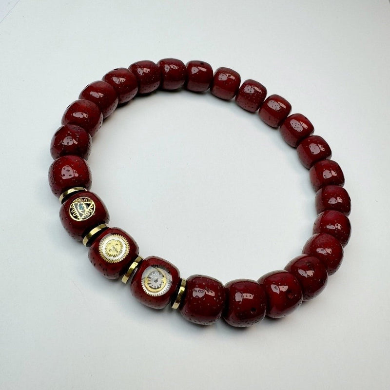 Ancient Method Medicine Clay Vermilion Offered Moon Star Bodhi Bracelet - 8.58mm Cyberpunk Style Hand - Refined Round Beads - Monk - Blessed Spiritual Tech Wear for Energy Balance - Buddhabelief