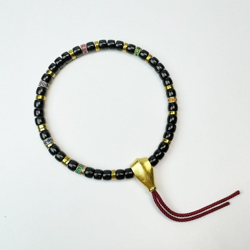 Black Gold Coconut Shell Mala - 5.4mm Handheld Prayer Beads with Adjustable Cord - Tibetan Cutting Craftsmanship Spiritual Jewelry for Daily Meditation - Buddhabelief